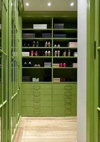 Г-образная гардеробная комната в зеленом цвете Михайловка
