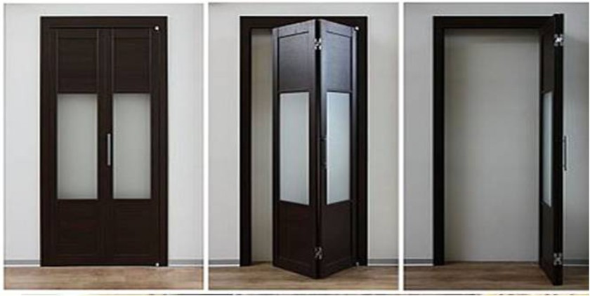 Шпонированные двери гармошка с матовыми стеклянными вставками Михайловка